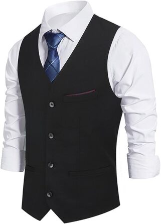 Чоловіча класична жилетка Allthemen Slim Fit з V-подібним вирізом для костюма, весіль та бізнесу, чорна, розмір L