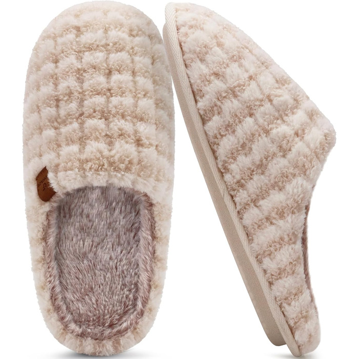 Чоловічі халати-тапочки COFACE з піною для відпочинку, теплі, з вовняної тканини, пухнасті, з антиковзною гумовою підошвою, розмір 40-49 (41 EU, бежевий, пухнастий)