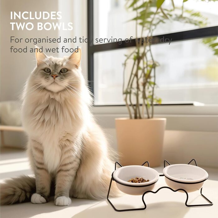 Набір мисок для тварин Navaris (2 шт.) - миски для котів та собак, кераміка, 350 мл, білий/чорний