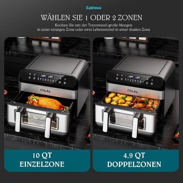 Фритюрниця повітряна з цифровим LED-дисплеєм, 10-в-1, 10 л. Зі скляним вікном, таймером та функцією здорового приготування без олії.