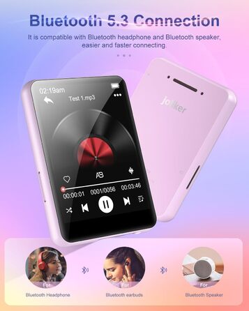 MP3 плеєр 64GB Bluetooth 5.3 HiFi, з радіо FM, диктофоном, металевим корпусом та сенсорним екраном 2.4