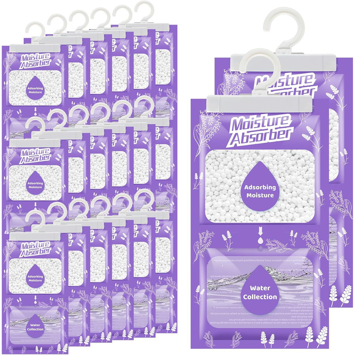 Boadw 20x230G Hanging Air Dehumidifier with Fragrance, Closet Moisture Absorber for Basements, Bedrooms, Bathrooms, Against Moisture Anti-Mold Deodorizing Drying Bag – Lavender
