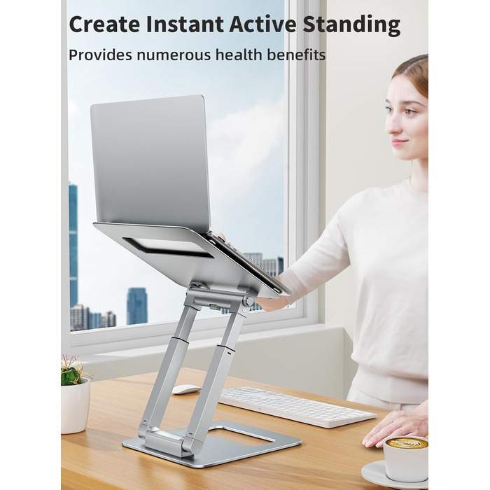 Adjustable Laptop Stand for Desk - Telescoping Design, Ergonomic Riser for 10-17 Inch Laptops (Silver)