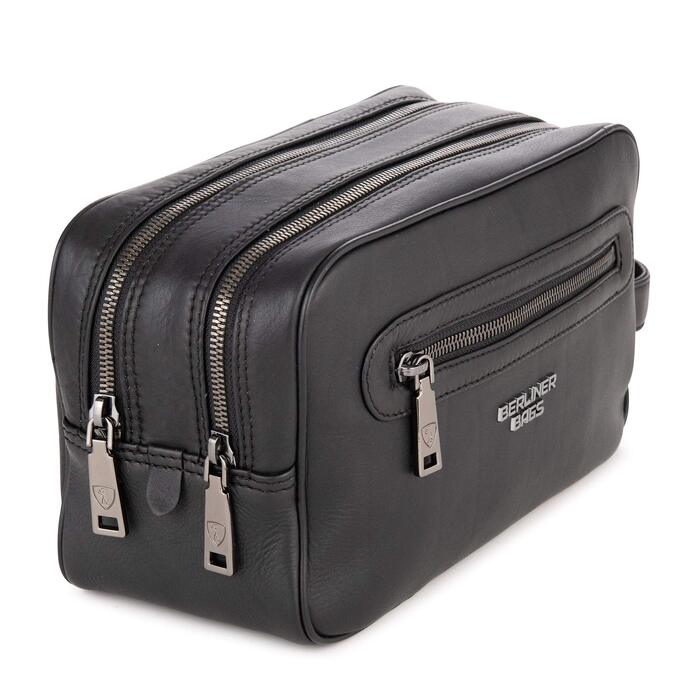 Шкіряна косметичка для подорожей Berliner Bags Premium Kulturbeutel Max, велика сумка для гігієнічних засобів з 2 відділеннями, унісекс, чорна