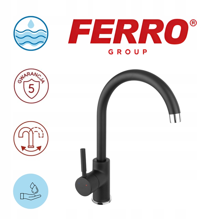 Змішувач для кухні стійковий Ferro Lugio Black, чорний