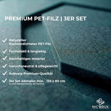 Набір акустичних панелей NIC’BRUX (3 шт.), 80x44 см, звукопоглинаючі настінні панелі з PET-фільцу для вітальні, офісу та студії, смарагдово-зелені