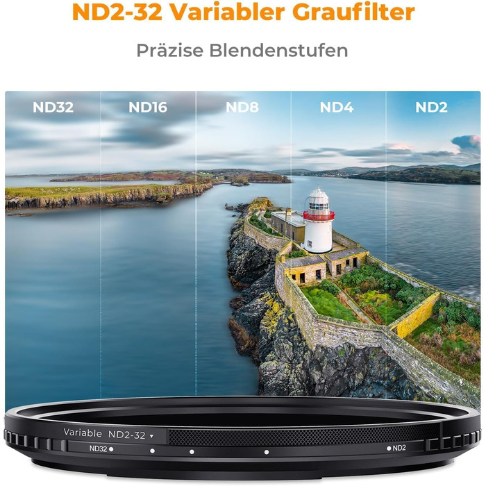 Фільтр ND K&F Concept Variabler, 62mm - Змінний Графічний Фільтр ND2-32 (1-5 Stop) для камер та телефонів