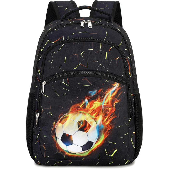 Дитячий рюкзак для школи LOIDOU: безпечний, легкий, з принтом полум'я/футбол, для хлопчиків та дівчаток