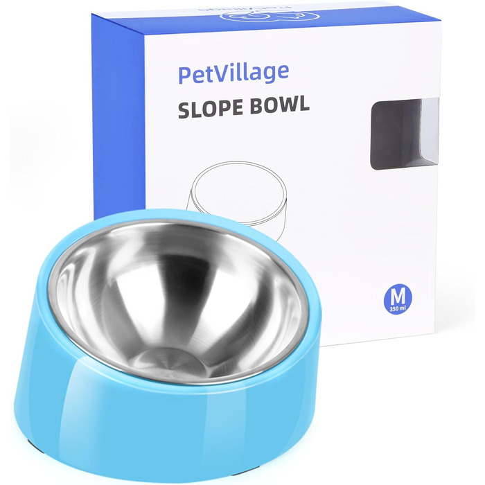 Миска для собак Petvillage з нахилом 15°, нековзна, без витоку, знімний підставник з меламіну, розмір S/0,5 чашки (Medium, Blue)