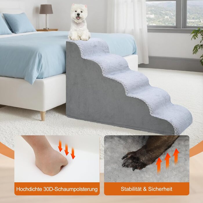 Східці для собак KSIIA, 3 сходинки, 40 см, для маленьких собак та котів, для ліжка, дивану, софи та авто, сірий колір, 40x57x40 см