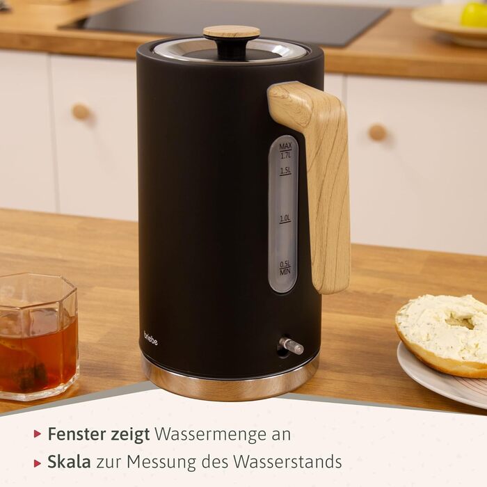 Тостер Briebe Nordic Set з широкими слотами та підставою для бургерів, 6 режимів підсмажування + Електричний чайник 1,7л, 2200W, чорний, набір для сніданку