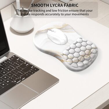 Підставка для зап'ястя Eulps, ергономічна подушка для клавіатури з Memory Foam та підставка для миші, комплект, з антиковзною основою з PU, для полегшення болю при роботі за комп'ютером (білий мармур)
