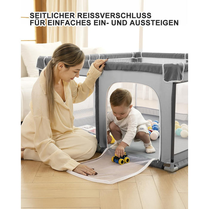 derimkcoa Playpen Baby, Baby Play Fence, Large Children's Safety Playground, Playpen with Breathable Net, Portable Playpen for Indoors and Outdoors (130x130x66cm)