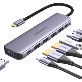 Док-станція Newmight 7-в-1 USB-C з двома HDMI, 3 USB 3.0, 100W PD, для Dell, HP, iPhone 15 Series