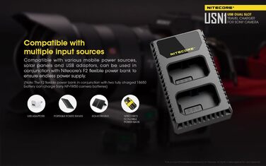 Зарядний пристрій Nitecore USN1 для Sony NP-FW50 з індикатором та USB, чорний