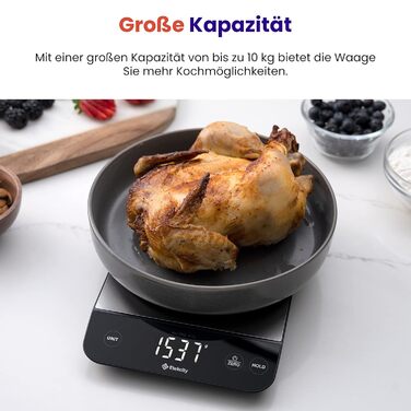 Etekcity Digital Kitchen Scale - 1g Precision, 10kg Capacity, LED Display, Tare Function, USB Rechargeable, Stainless Steel
