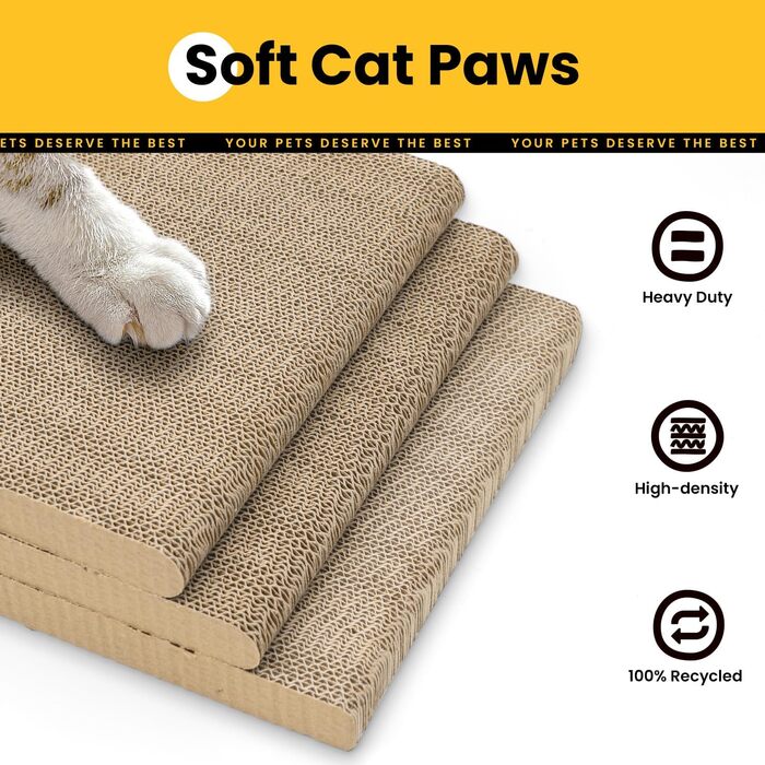 Кігтеточка для котів з коробкою та 4 змінними шарами з картону - великі кігтешні меблі з міцного гофрокартону, двосторонні шари з картону з наклейками DIY - лежанка для котів у квартирі, захист меблів. Велика коробка для котів + 4 кігтешні стовпчики + нак