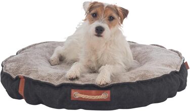 Кругле ліжко для собак TRIXIE Föhr, діаметр 70 см, чорний/пісочний колір, з ручкою для перенесення, м'яке та миється