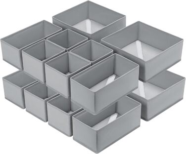 Drawer Organizers - Foldable Underwear Organizer Storage Box Fabric 16 Pieces Closet Organizer for Clothes, Socks (Light Gray)