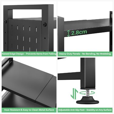 Стійка для мікрохвильової печі SAYZH, 2-рівнева розширювана, з 10 гачками, чорна