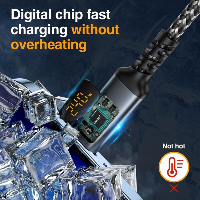 Кабель USB C - USB C GIANAC 1 м з LED дисплеєм, підтримкою PD3.1, нейлон, для iPhone, Samsung, iPad, MacBook Pro/Air