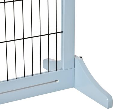 PawHut Wooden Pet Gate - Extendable Dog Barrier with Footrest, Freestanding Baby/Pet Gate, Stairway Gate, Fireplace/Oven Gate, Gray Blue, 104-183 x 36 x 69 cm