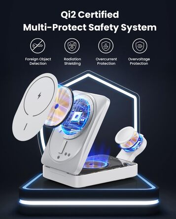 3-в-1 Бездротовий зарядний пристрій: Inductive Qi2, MagSafe, для iPhone 16/15/14/13/12, Apple Watch, AirPods (білий)