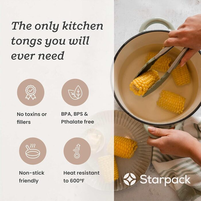 Кухонні щипці Starpack Get a Grip, 22,9 см, силіконові, для приготування та грилю, термостійкі до 315°C, з нержавіючої сталі, антипригарні, для сервірування