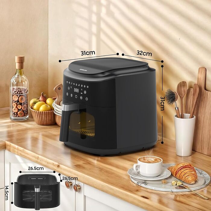 Аерофритюрниця XXL 9л Heißluftfritteuse - 2350W, 9 програм, LED дисплей, підтримання тепла, металевий внутрішній контейнер