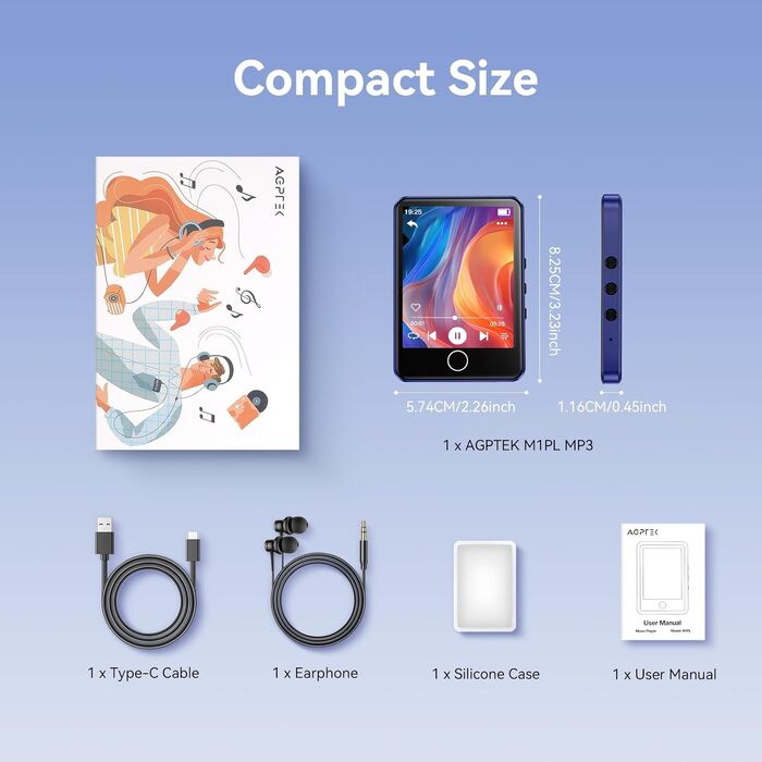 MP3 плеєр GPTEK з Bluetooth 5.3, 2.8