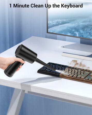 Електричний пилосос для повітря з HD-дисплеєм - Air Duster 200000 RPM з LED-підсвічуванням, міні-фен з акумулятором, спрей стисненого повітря для чищення ПК, повітряний пилосос для клавіатури, дому, вулиці, авто, W06 (чорний)