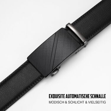 Чоловічий шкіряний ремінь JasGood з автоматичною застібкою та регулюванням, 35 мм, чорний, 115 см (підходить для талії 85-100 см)