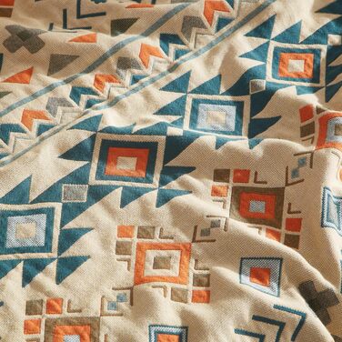 Плед Boho Softexly з 100% бавовни – двостороння муслінова ковдра 150x200 см, м'який плед на диван та покривало на ліжко, естетичний дизайн, ідеально для вітальні та спальні, помаранчево/блакитний (150 x 200 см, стиль модерн)