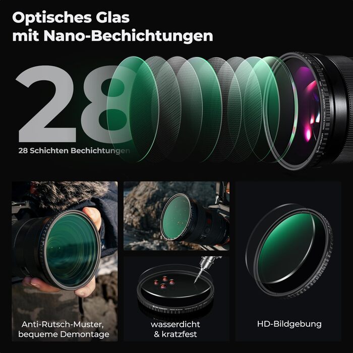 Фільтр ND K&F Concept Variabler 52mm (ND2-32) для фото та відео (Nano-Xcel Series)