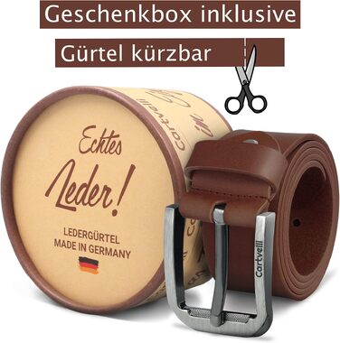 Шкіряний ремінь чоловічий Premium Made in Germany, натуральна шкіра, 40мм, коньячний коричневий, розмір 95 (з подарунковою коробкою)