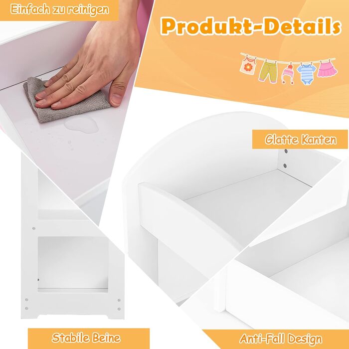 Дитяча шафа Dreamade з дзеркалом та штангою для одягу, 4 відкриті полиці, 93,5x38x100 см (Біла)