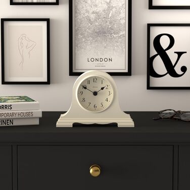JONES CLOCKS® Speakeasy Desk Clock | Classic Napoleon Hat Design | | Contemporary classic style for desk, table, shelf or bedside table (Light Cream)
