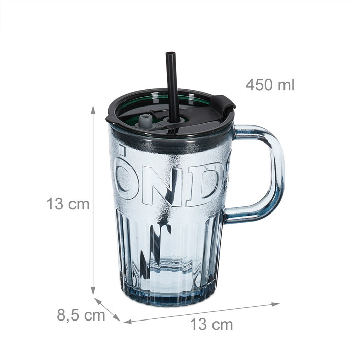 Set of 2 Decorative Glass Mugs with Handles