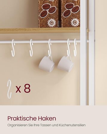 Стелаж кухонний VASAGLE з розетками, 90 см, 40x60x170 см, вінтажний, 8 гачків