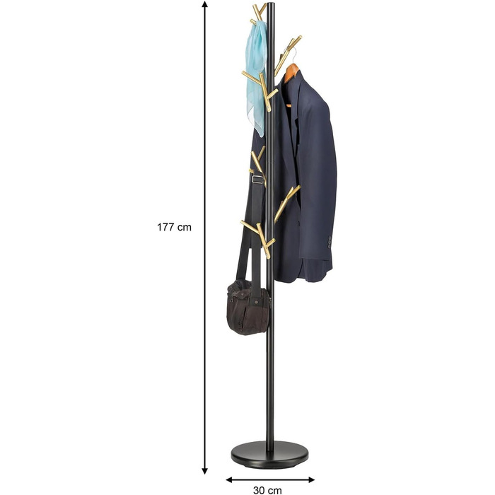 IDIMEX Clothes Rack ZENO made of metal, coat rack in green paint, jacket stand with 6 practical hooks (Black/Gold)