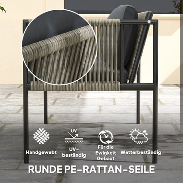 Набір садових меблів Outsunny з ротангу (штучного) Lounge-set з 2-місним диваном, кріслом, скляним столиком, подушками, стійким до погодних умов, для балкона, на 4 особи. Зовнішня зона відпочинку, садові меблі для тераси, балкона, сірого кольору | Aosom