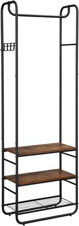 VASAGLE Coat Rack, Coat Stand, Clothes Rack with Shoe Storage, Shoe Shelf, Entryway, Bedroom, 58 x 28 x 181 cm, Scandinavian, Matt White-Gold Oak Finish HSR81WN (Vintage Brown + Black)
