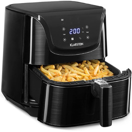 Klarstein Hot Air Fryer, Energy-Saving Air Fryer, Deep Fryer, Hot Air Fryer for Crispy Fries, Air Fryer with 1700 Watt, XXL Frying Basket 5.4 Liters, Thermostat, Timer, 8 Programs, Graphite Gray Black Hot Air Fryer