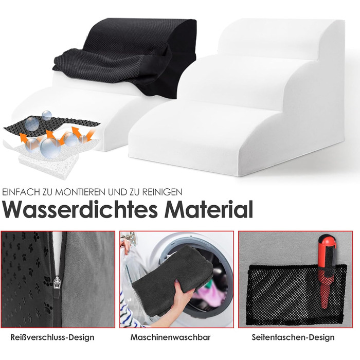 Сходинки для собак Myiosus: 2 сходинки, водонепроникні, протиковзкі, для диванів та ліжок, знімний чохол, портативні, підходять для котів та собак маленьких порід (Чорний)