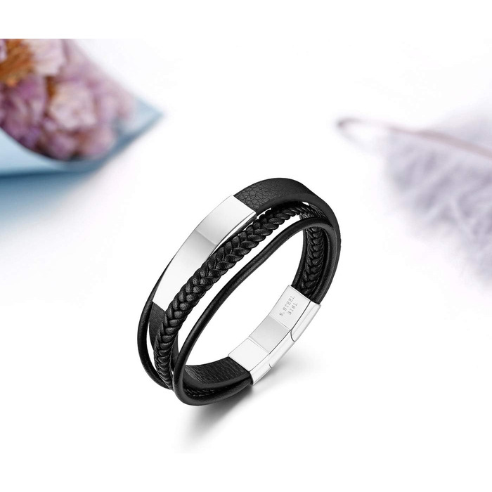 Чоловічий шкіряний браслет JewelryWe, ручної роботи, плетіння з кількох рядів, зі сталевим магнітним застібкою, регульований, для чоловіків та жінок