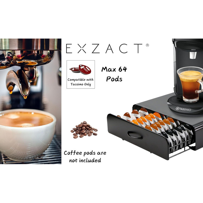 EXZACT Підставка для капсул Tassimo - органайзер для 64 капсул кави, зручний тримач | Підходить для Tassimo
