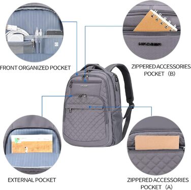 Рюкзак для ноутбука KROSER 17.3'' - бізнес, шкільний, туристичний з USB та RFID-захистом (сірий)