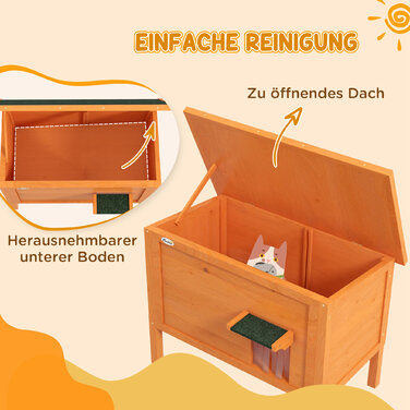 PawHut Wooden Cat House with Door Curtain, Outdoor, Insulated, Elevated Design, for Small Animals, Orange, 60x60x81.5cm | Aosom