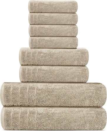 Набір рушників Tens Towels з 100% бавовни, 8 предметів: 2 великі банні рушники, 2 рушники для рук, 4 салфетки для обличчя, гігроскопічні та швидкосохнучі (Бежевий)