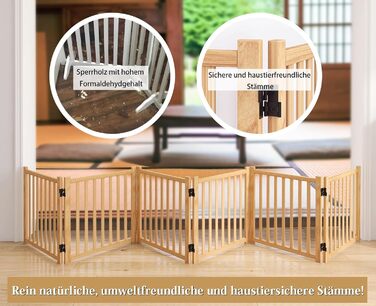 Дверцята для собак з дерева, розкладні, для кухні, коридору, вітальні, сходи. Захисний бар'єр для маленьких та середніх собак, дерев'яного кольору, 2P 58 см.